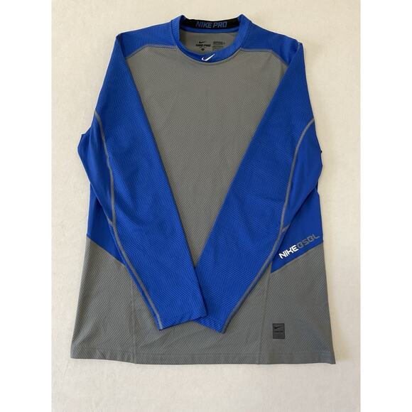Nike Pro Combat Fitted Dri Fit Long Sleeve M XL Grey with Blue Sleeves 704706 - Picture 1 of 14